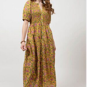 NWT Uncle Frank Smocked Maxi Dress with Pockets and Puff Sleeves Size XL
